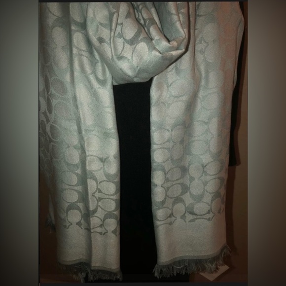 NEW Coach Signature Lightwt Stole/Scarf in Mint/DuckEgg Blue 50%Silk Rare 84x26” - Picture 8 of 16